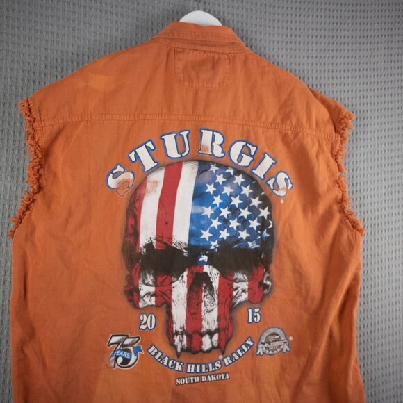 Sturgis 4XL Biker American Skull Sleveless Button Up Shirt - Picture 7 of 7